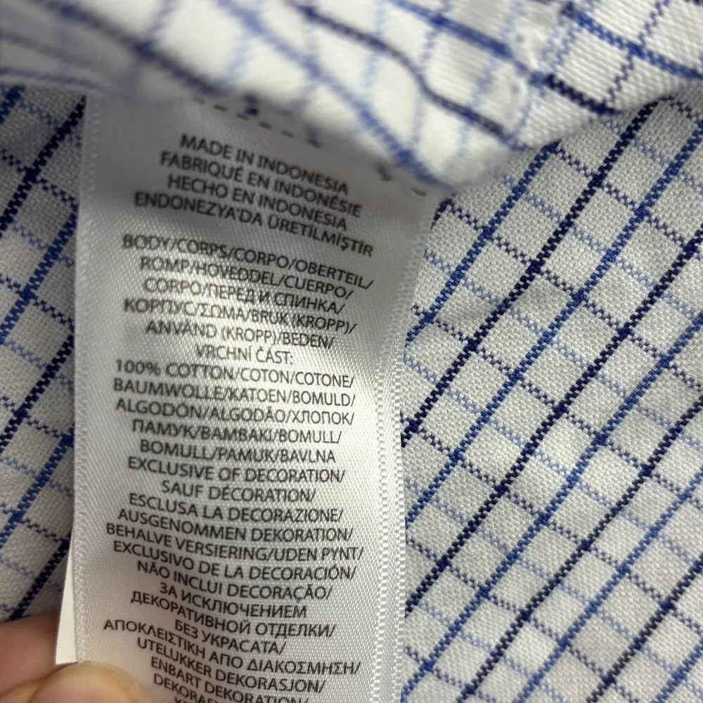 Ralph Lauren Dress Shirt boys 18 White Blue Check Custom‎ Fit Slim Button Down